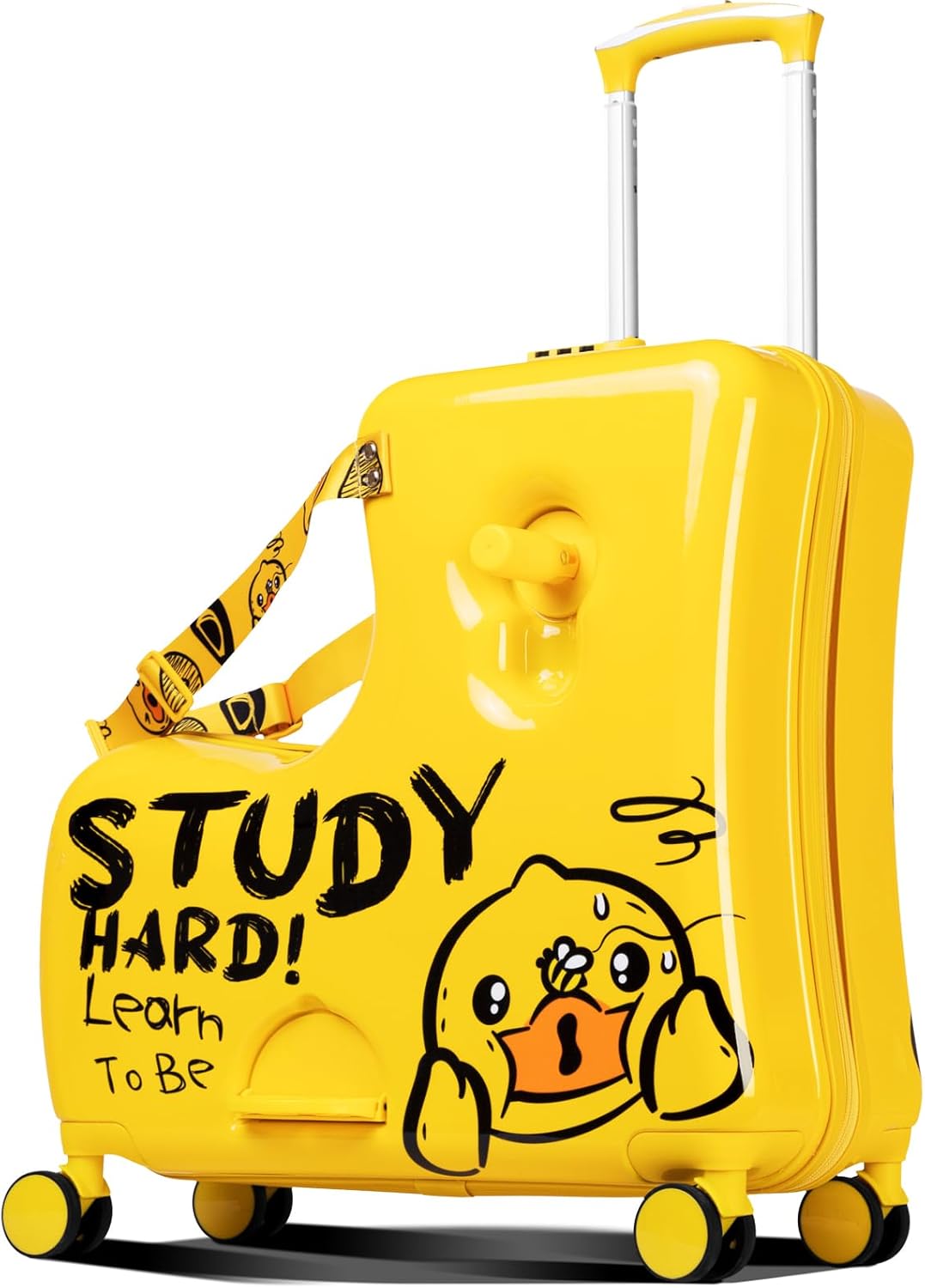 Kids' Lightweight Ride on Luggage with Spinner Wheels & Foldabe Design (Yellow Study, 20"+ Aged 1-3 Toddler),Children Holiday Birthday Gift