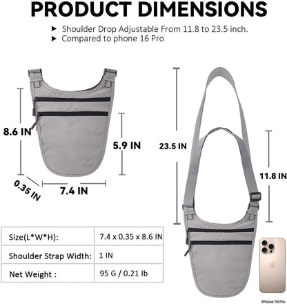 Crossbody Money Belt for Travel Women & Men Hidden, Travel Wallet Pouch - Slim Passport Holde, RFID Blocking Neck Wallet Under Clothes to Protect Cash, Credit Cards and Documents (GRAY)