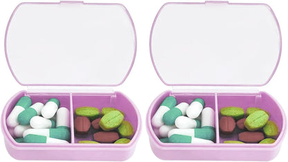 2PCS Small Pill Case Travel Pill Box Cute Pill Organizer for Purse Portable Daily Medicine Organizer 2 Compartment Pill Holder for Vitamins, Fish Oil, Supplements