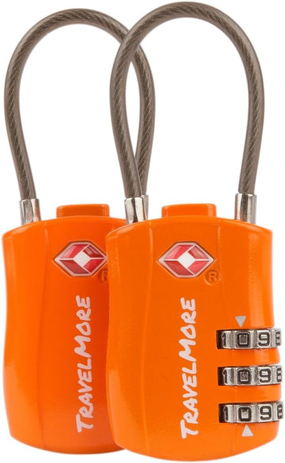 2 Pack TSA Approved Travel Combination Cable Luggage Locks for Suitcases & Backpacks - Orange