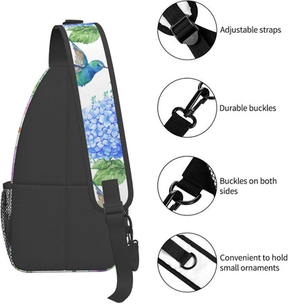 SUPLUCHOM Sling Bag Spring Hummingbird Flower Hydrangea Hiking Daypack Crossbody Shoulder Backpack Travel Chest Pack for Men Women Over 12 Years Old