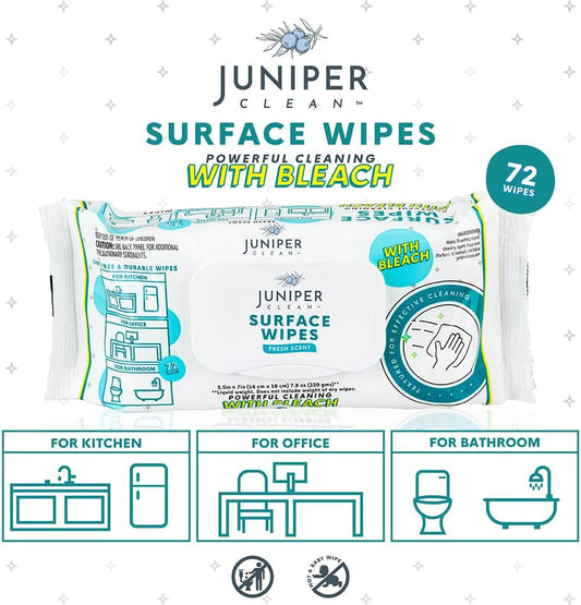 24 Pack Surface Cleaning Wipes with Bleach, All-Purpose Cleaner for Bathroom, Kitchen, Office, 1728 Count Soft Flow, Fresh Scent, Lint Free & Durable