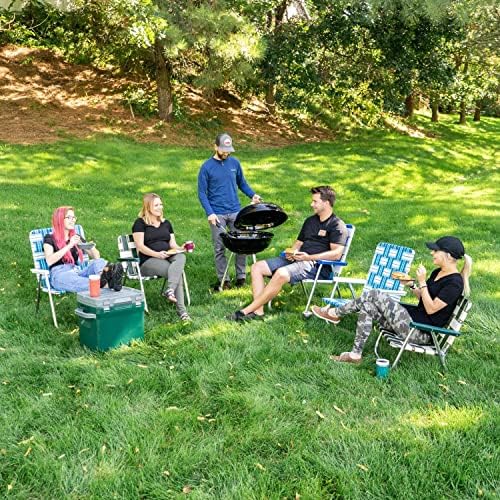 Lawn Chair USA - Outdoor Chairs for Camping. Made with Lightweight Aluminum Frames and UV-Resistant Webbing. Folds for Easy Storage 2- Pack (Charleston with Green Arms, Magnum)