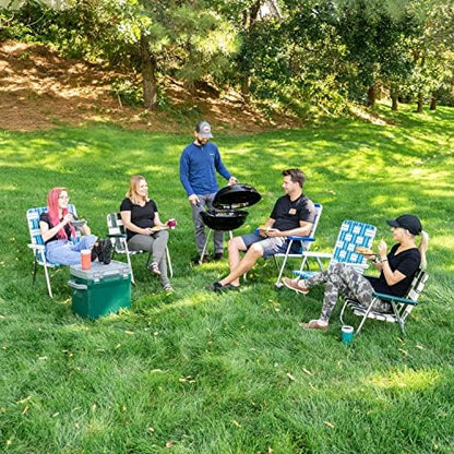 Lawn Chair USA - Outdoor Chairs for Camping. Made with Lightweight Aluminum Frames and UV-Resistant Webbing. Folds for Easy Storage 2- Pack (Charleston with Green Arms, Magnum)