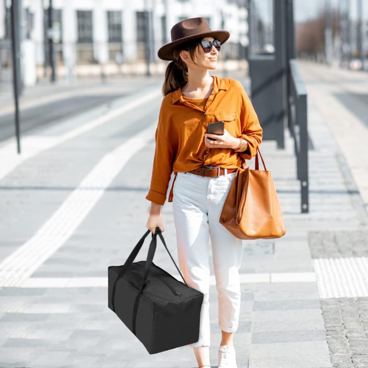 INFANZIA 24inch Sports Duffel Travel Bag, 56L Duffel Tote Bag with Upgrade Zipper, Water Resistant & Foldable Equipment Storage Bag for Camping Tent Tripod Fishing, 2PCS