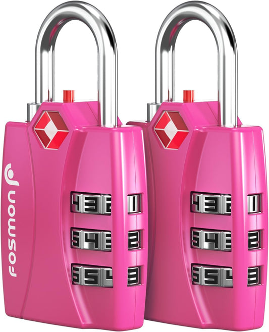 Fosmon TSA Approved Pink Locks for Luggage. Cute Locker Suitcase Lock with Open Alert Indicator, 3 Digit Combination Padlock with Alloy Body for Travel, Backpack Zipper Anti Theft, Gym, Women- 2 Pack