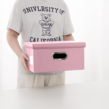 PRANDOM Collapsible Storage Box with Lid [1-Pack] Leather Fabric Foldable Storage Bin Organizer Container Basket Cube with Cover for Home Bedroom Closet Office Nursery Pink (13.6x9.6x6.9)