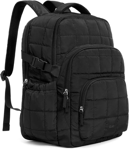 CLUCI Wrinkle-Resistant Laptop Backpack for Women, 17.3 Inch Anti Theft Travel Backpack, Puffer Quilted Work Backpack, Water Resistant College Bookbag with RFID