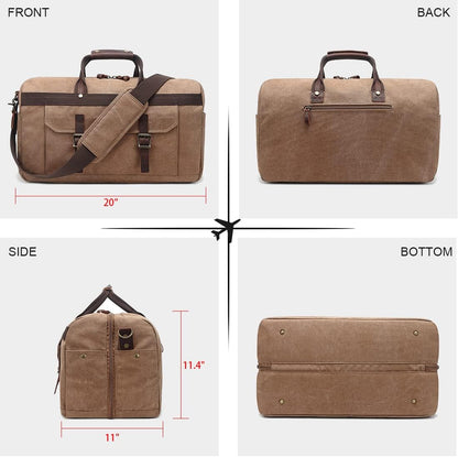 Duffle Bag for Men Waterproof Genuine Leather Canvas Travel Duffel Bags for Women Overnight Weekender Bag for Traveling