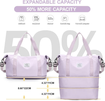 Travel Duffel Bag, Sports Tote Gym Bag, Shoulder Weekender Overnight Bag for Women