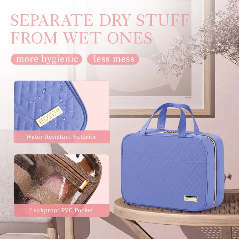 HOTOR Travel Toiletry Bag w/Hanging Hook - Spacious Toiletry Bag Essentials for Women & Men, Makeup Bag/Big Comparment, Waterproof for Travel Accessories, Large, Aegean-Blue