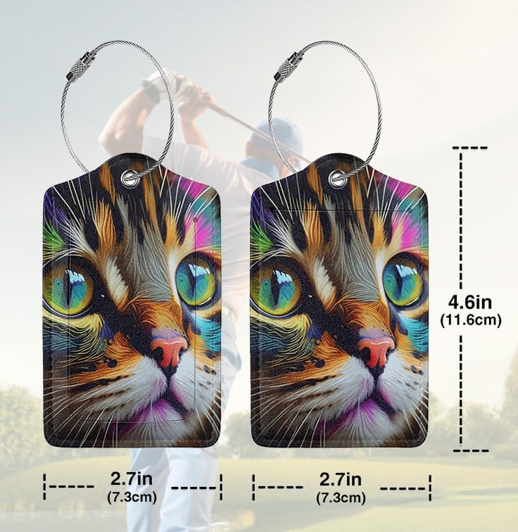 2 Pack Luggage Tags for suitcases Cute Cat Luggage Tag, Leather Stainless Steel Loop Label Tag for Men Women Travel Bag Suitcase(cat face)