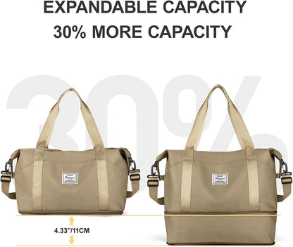 Travel Duffel Bag, Sports Tote Gym Bag, Shoulder Weekender Overnight Bag for Women