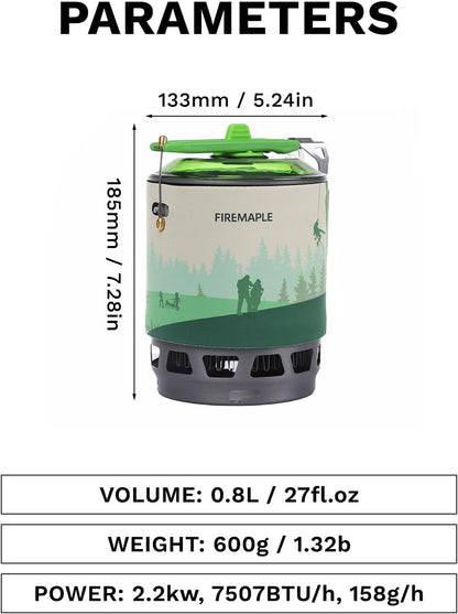 Fire-Maple "Fixed Star 3" Personal Cooking System | Pot/Jet Burner Stove System with Electric Ignition | Ideal for Hiking, Camping, Backpacking, Fishing, Hunting Trips and Emergency Use, Green