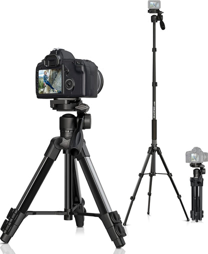 Camera Tripod 66.7 Inch, Patented 3-Way Rotating Portable Cameras Stand Professional Aluminum Travel Phone Camera Mount Monopod for Camera, Smartphone, Suitable for Various Live Vlogging