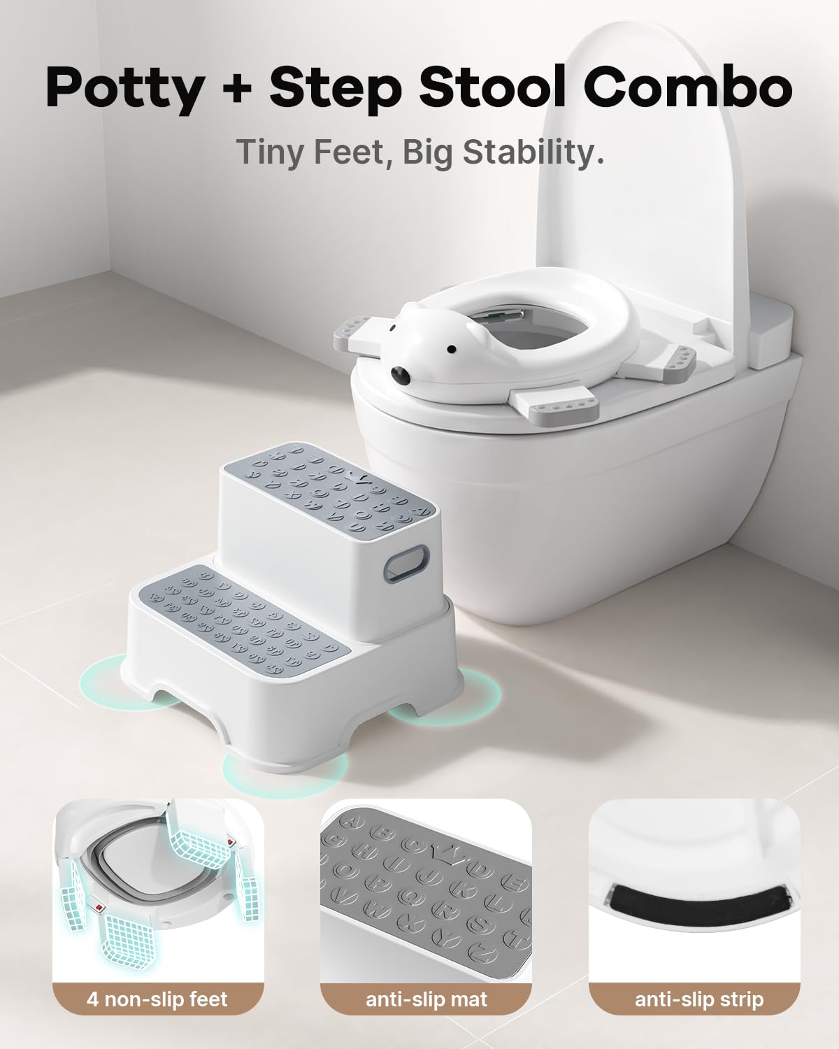 3 in 1 Potty Training Toilet & Toddler No-Slip Step Stool with Trash Bags and Spout Extender, Portable for Boys Girls Use in Indoor and Outdoor, Kids Portable Potty and Step Stool Set