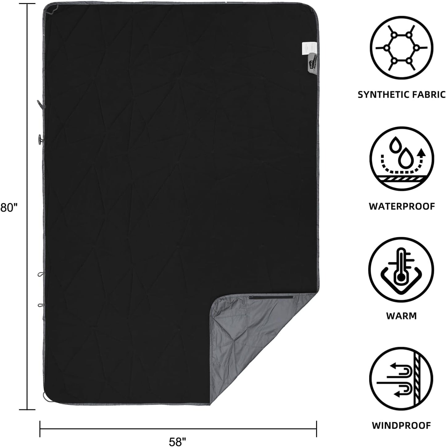 Outdoor Waterproof Blanket, Foldable Fleece Stadium Blanket for Outdoor Sports Event, Camping, Concerts, Car, Pet, Picnics - Windproof, Wearable, Machine Washable 80" x 58"