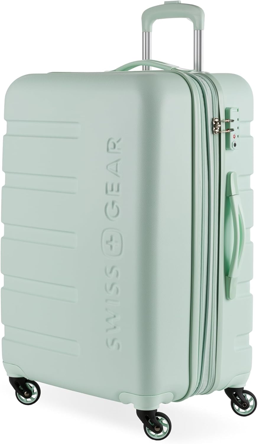 SwissGear 7366 Hardside Expandable Luggage with Spinner Wheels, Clearly Aqua, Checked-Medium 23-Inch