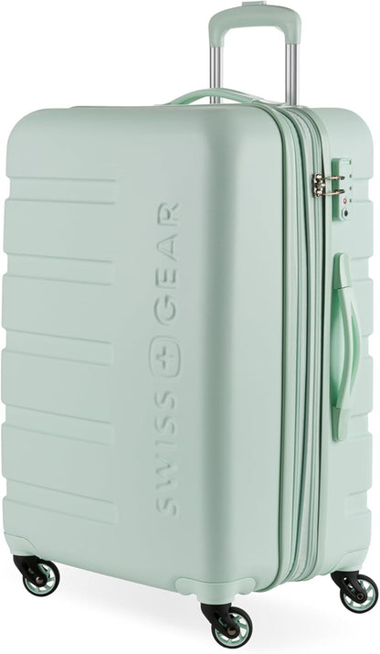 SwissGear 7366 Hardside Expandable Luggage with Spinner Wheels, Clearly Aqua, Checked-Medium 23-Inch