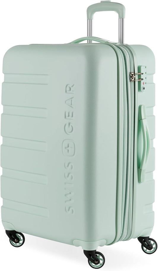 SwissGear 7366 Hardside Expandable Luggage with Spinner Wheels, Clearly Aqua, Checked-Medium 23-Inch