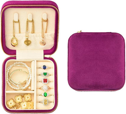 Travel Jewelry Case, Small Plush Velvet Jewelry Box for Women and Girls, Portable Jewelry holder organizer for Rings Earrings Necklaces Bracelets(Midnight Purple)
