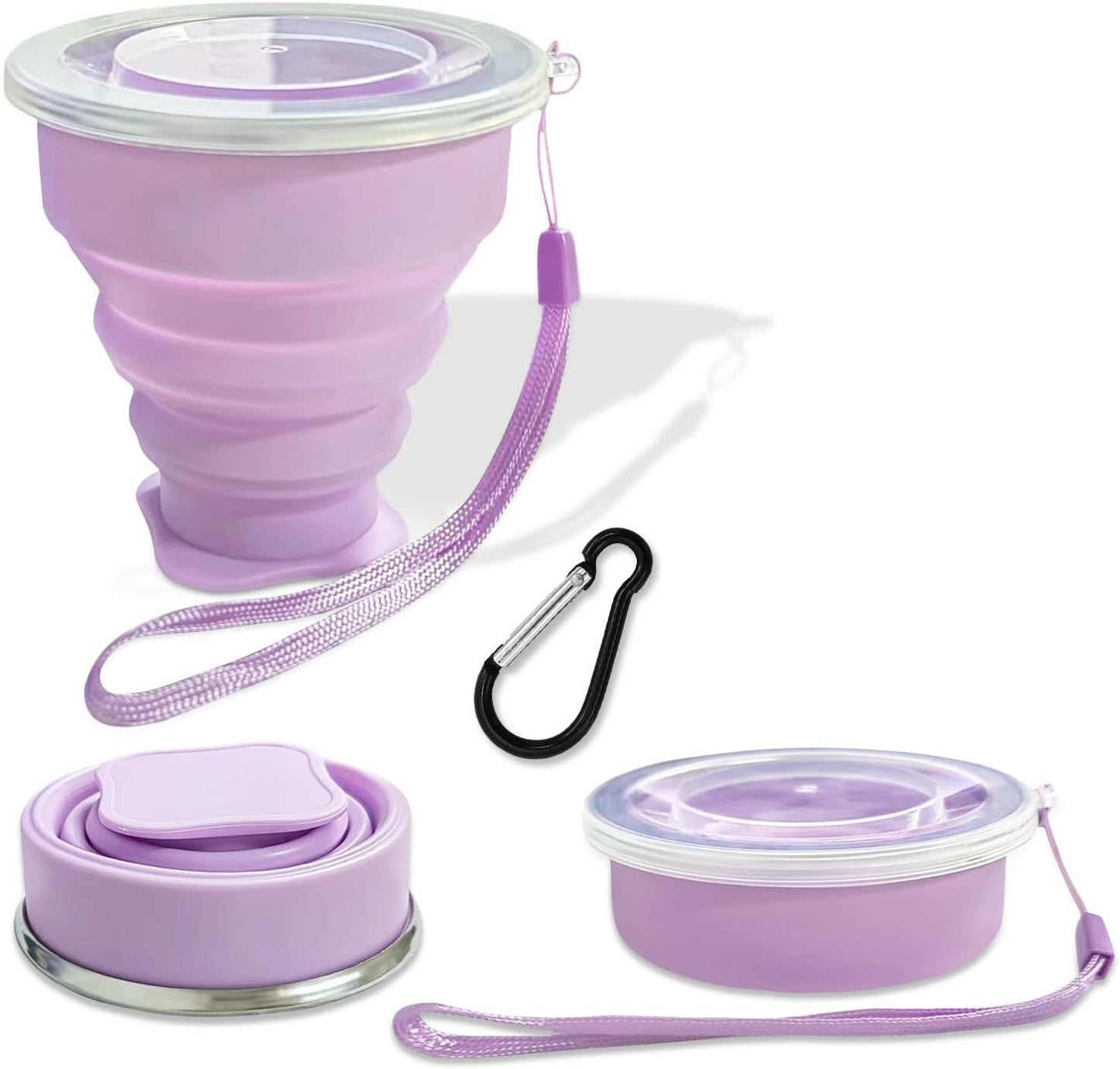 Collapsible Cup Silicone Foldable Cup-Expandable Folding Drinking Reusable Portable Mugs-Cups For Travel, Camping, Hiking, Picnic, Beach, Holiday Vacation, Outdoor Sports Light Purple