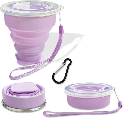 Collapsible Cup Silicone Foldable Cup-Expandable Folding Drinking Reusable Portable Mugs-Cups For Travel, Camping, Hiking, Picnic, Beach, Holiday Vacation, Outdoor Sports Light Purple