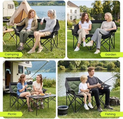 Oversized Double Camping Chairs 2 Person Folding Loveseat(Green)