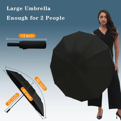 Large Double-Ribs Umbrella Automatic Folding Umbrella for Women Men, Travel, UPF 50+ UV Protection
