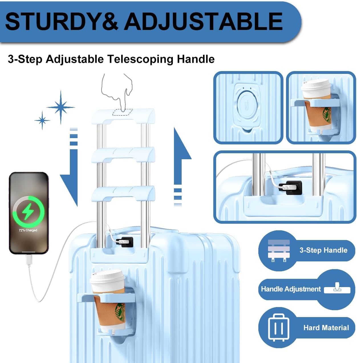Krute Carry on Luggage 20 Inch Suitcases with Spinner Wheels Hardside Luggages Cup Holder Carry Suitcase USB Charger Port PC+ABS with TSA Lock