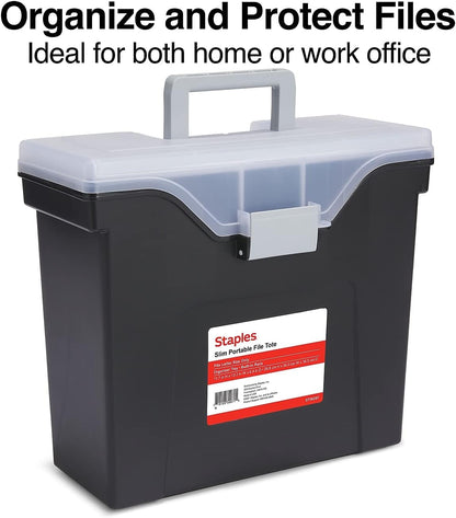 STAPLES Slim Portable File Tote, Letter Size, Black