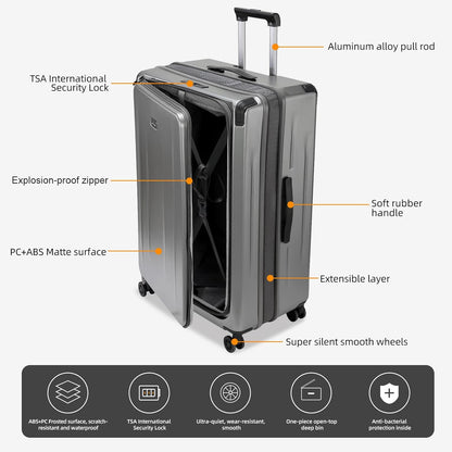 Premium Carry On Luggage, 29 Inch Top Opening Aluminum Frame Airline Approved ABS+PC Hard Shell Suitcases with Silent Wheels, TSA Lock, Front Pocket & Wet-dry Separated Six-piece set