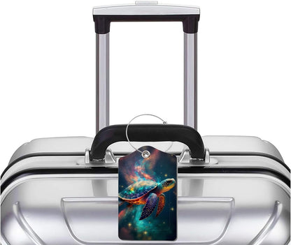 2 Pack Luggage Tag for Suitcase, Cute Unique Leather Bag Tags Identifiers Privacy Cover ID Label with Durable Steel Loop for Women Men Kids Girls Travel，TurtleE