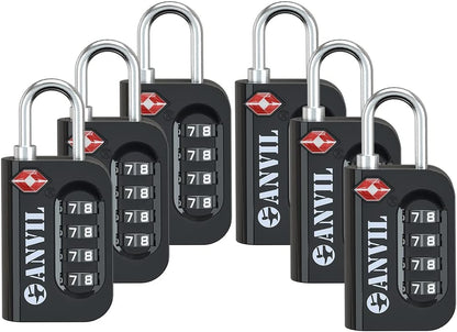 ANVIL TSA Approved Luggage Lock - 4 Digit Combination, 10,000 Combinations, Easy-Read Password Window, Travel Lock for Suitcases, Backpacks, Gym & Student Lockers, Baggage
