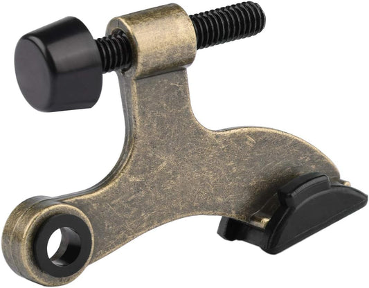 HOMOTEK 12 Pack Hinge Pin Antique Brass Door Stopper, Adjustable Deluxe Heavy Duty Door Stopper 2-1/2"x1-3/4”, with Black Rubber Bumper Tips