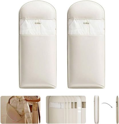 2 Packs Space Saving Garment Bag with Self Compression Zipper, Travel Suit Bags for Closet Storage, Hanging Garment Bag for Coats, Down Jackets (XLarge, Beige)