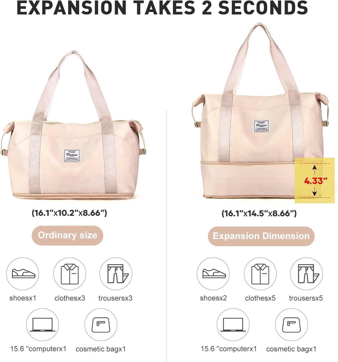 Travel Duffel Bag, Sports Tote Gym Bag, Shoulder Weekender Overnight Bag for Women