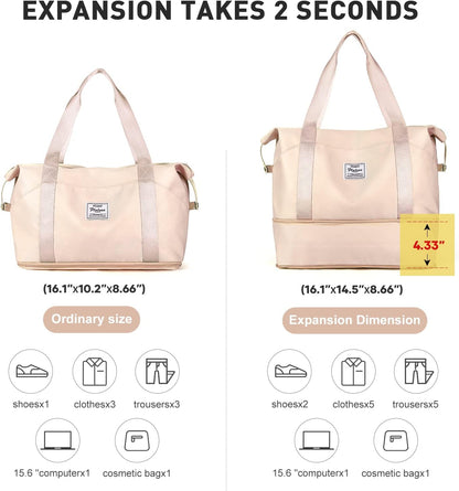 Travel Duffel Bag, Sports Tote Gym Bag, Shoulder Weekender Overnight Bag for Women