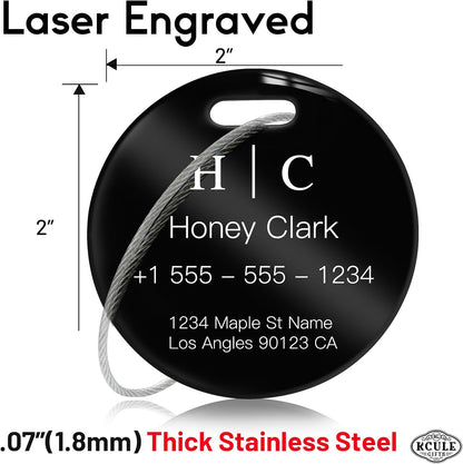 Stainless Luggage Tags for Suitcases 4 Pack: Metal Personalized Luggage Tags for Backpacks & Bags with Customizable Texts (Black)
