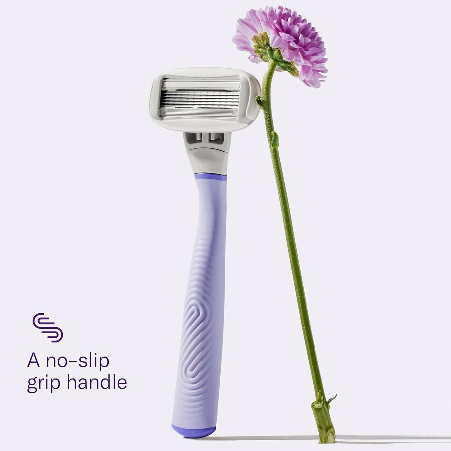 Flamingo Shaving Razor Set for Women - Original Razor Handle, 4 Blade Refills, and Shower Holder - Lilac