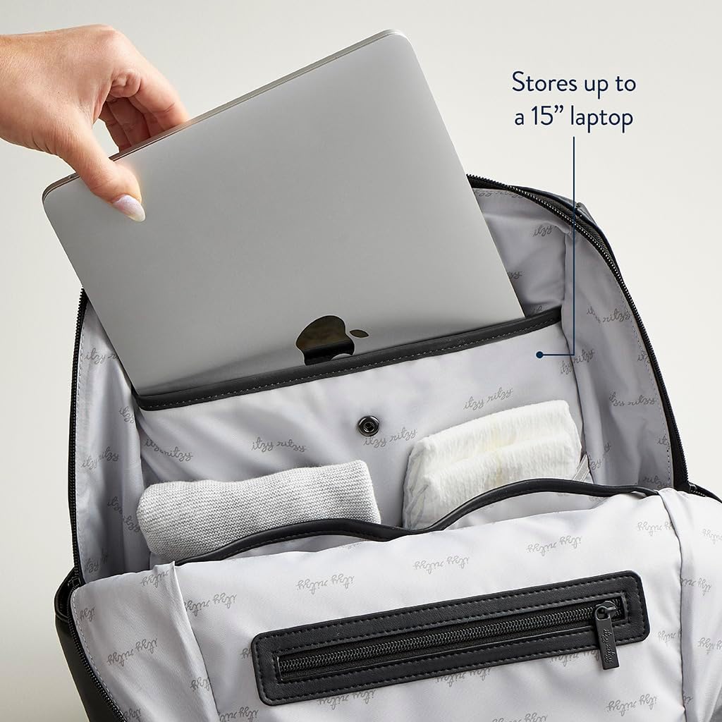 Itzy Ritzy Eras Diaper Bag Backpack – Large Capacity Sleek Daddy Diaper Bag for Men Featuring Neutral Design, 15 Pockets, Changing Pad, Stroller Straps, and Comfortable Backpack Straps, Black