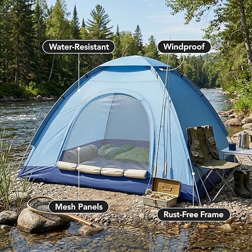 OVENTE 2 Person Camping Tent with Carrying Bag, Blue TCW013BL