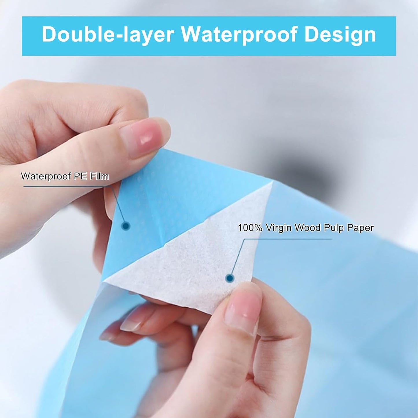 50 Packs Tear-Free Toilet Seat Covers Disposable for Adults and Kids, 16x24 Inch Waterproof Non-Slip Disposable Toilet Seat Cover for Travel, Public Toilet, Outdoors (Individual Package)