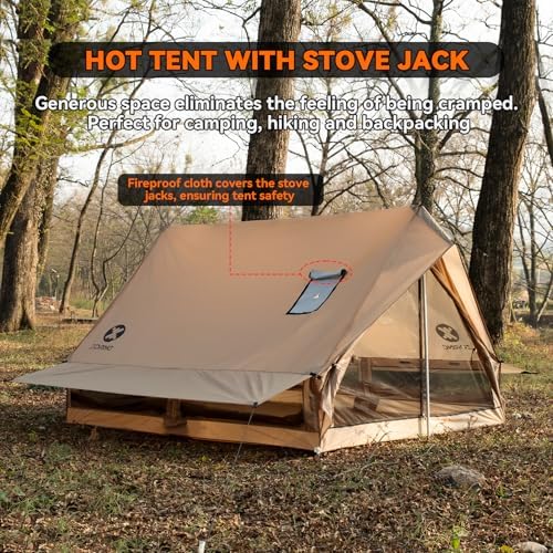 2 Person Hot Tents for Camping with Stove Jack, 4 Season Cabin Winter Tent