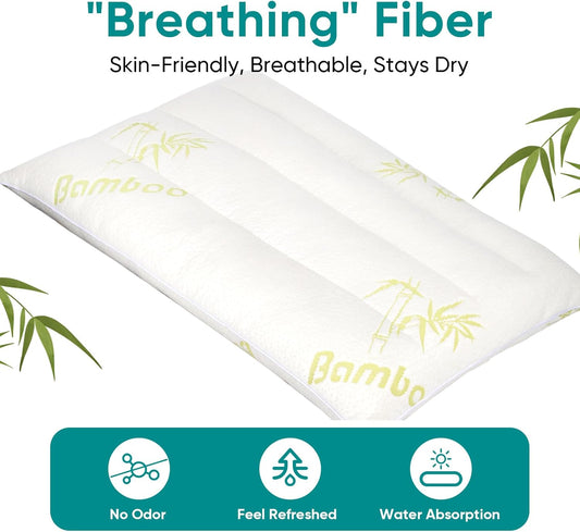 MINUPWELL Ultra Thin Pillows, Flat Pillows for Sleeping Thin, 7D High Support 2.5 inch Height Slim Bed Pillows for Stomach Sleeper, Standard Size -18x36 in - Rayon Derived from Bamboo