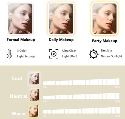 Travel Makeup Bag with LED Lighted Mirror, Travel Makeup Organizer,3 Color Setting Cosmetic Makeup Box, Adjustable Dividers and Brush Holder（white）