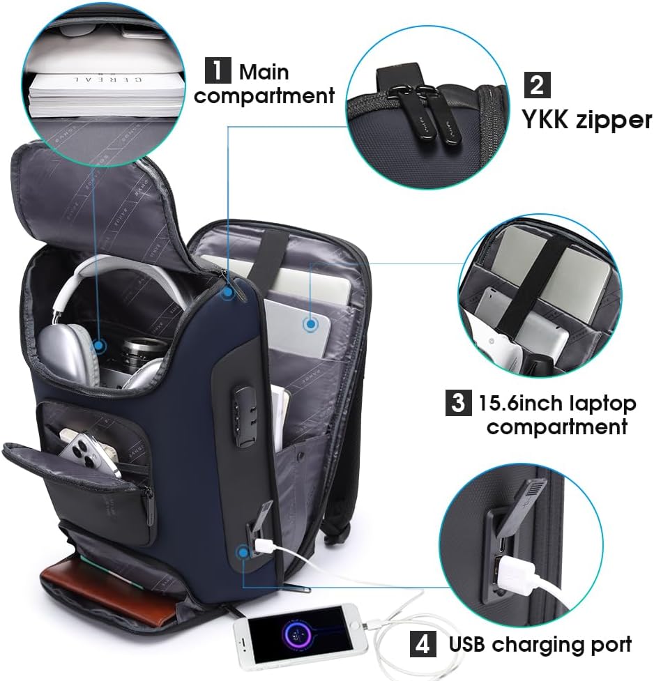BANGE Anti Theft Backpack,Slim Laptop Backpacks Fit for 15.6 INCH，Business Backpack with USB Charging Port,Men Travel Backpack for Men and Women