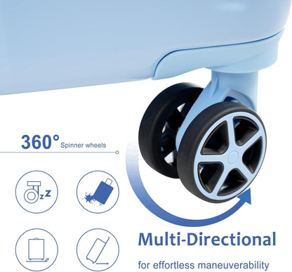 Merax Luggage Sets 3-Piece Hardshell with Spinner Wheels Lightweight Suitcase with Corner Guards (Skyblue, 20/24/28)