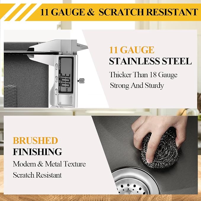 Black Kitchen Sink, Stainless Steel Drop In 15x17x9 Inch Single Bowl Topmount - Image 3