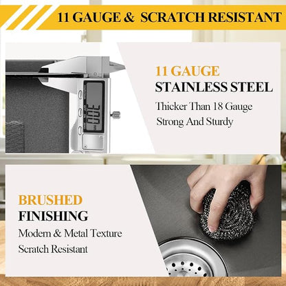 Black Kitchen Sink, Stainless Steel Drop In 15x17x9 Inch Single Bowl Topmount - Image 3
